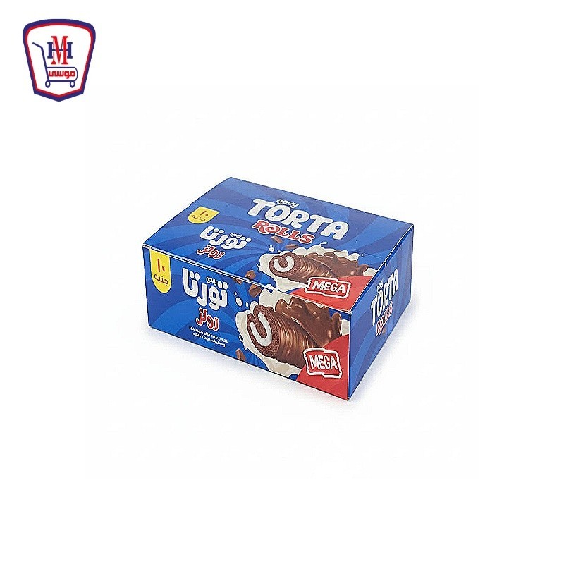 تورتا رولز محشو كريمه الفانيليا مغطى شكولاته علبه × 6 باكو