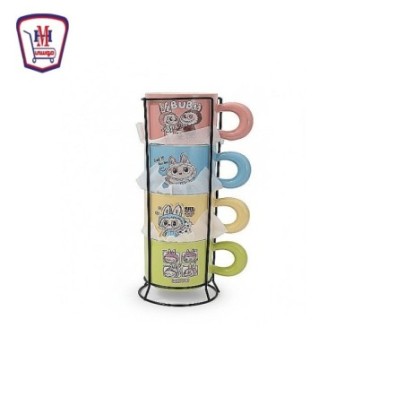 صورة طقم مج بورسلين 150مللى 4 قطع + حامل معدن 150 مل من موسى - هايبر موسى