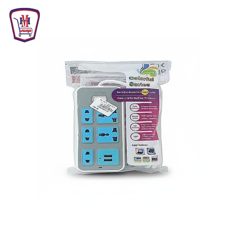AIL VE مشترك كهربائى 5 عين + 2 USB م - 323