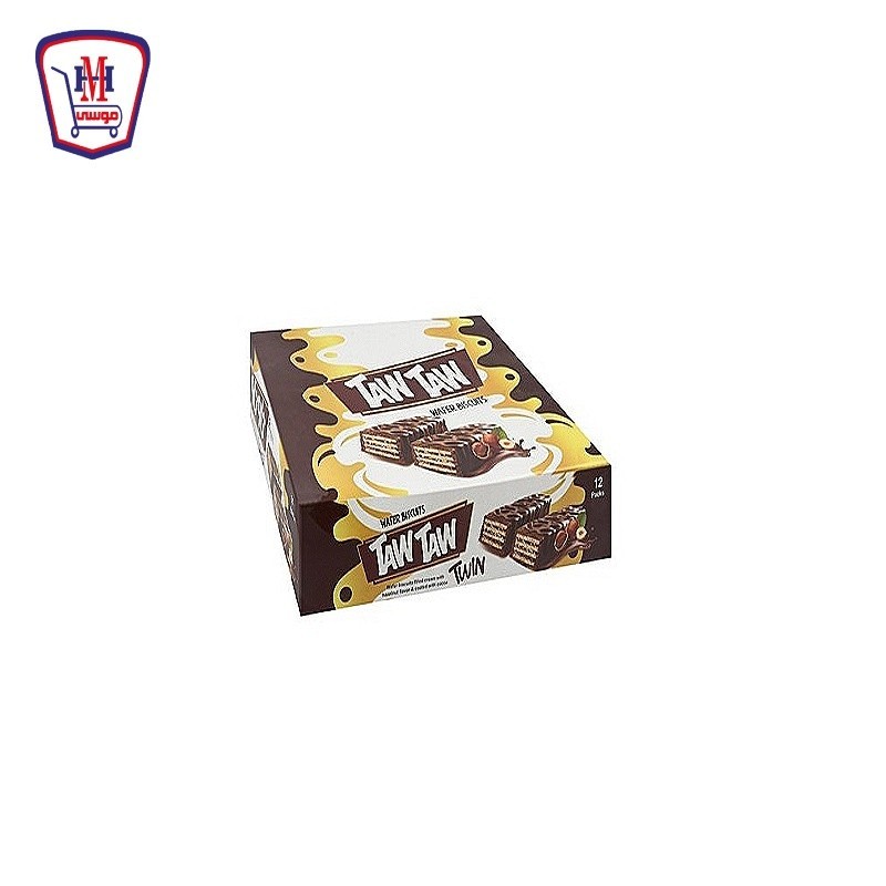 تاو تاو توين بسكويت ويفر بندق مغطس 2 ق علبه × 12 قطعه