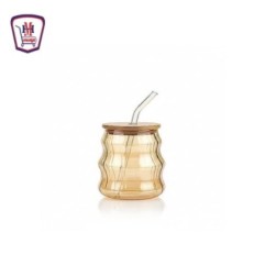 مج زجاج حلزونى بشاليموه زجاج وغطاء خشب — منزلي | هايبر موسى — تسوّق أو