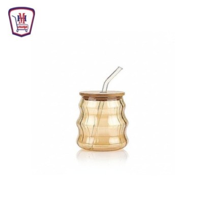 مج زجاج حلزونى بشاليموه زجاج وغطاء خشب — منزلي | هايبر موسى — تسوّق أو