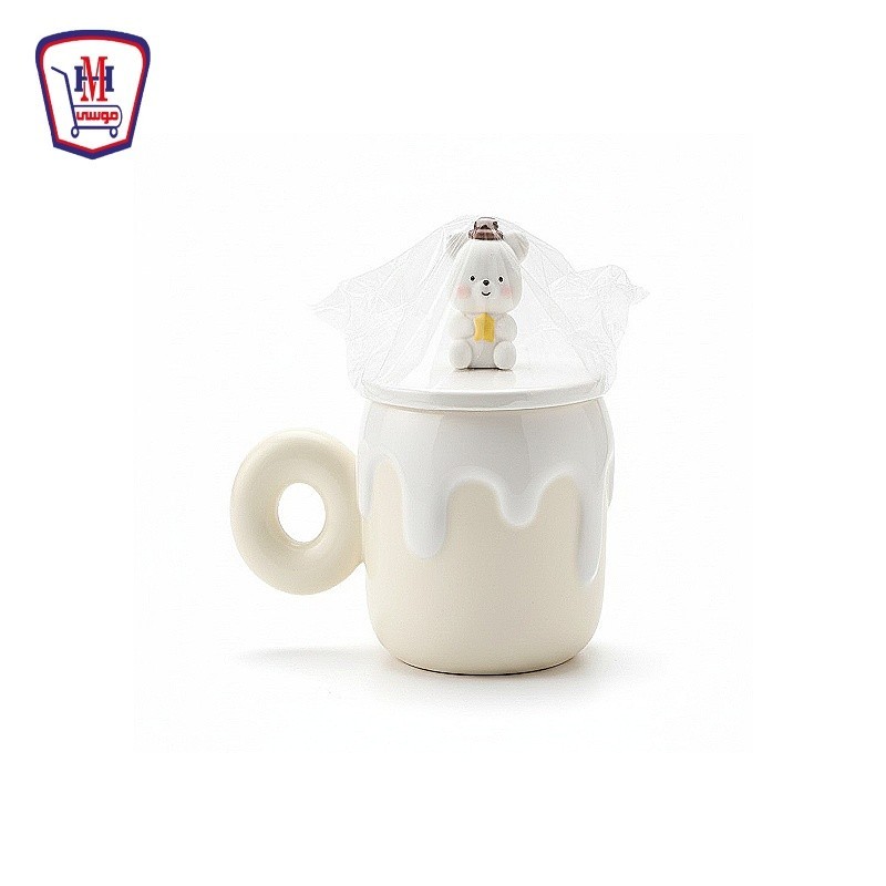 مج بورسلين سيلكون ابيض غطاء دبدوب 500 مللى