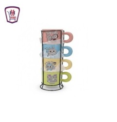 صورة طقم مج بورسلين 150مللى 4 قطع + حامل معدن 150 مل من موسى - هايبر موسى