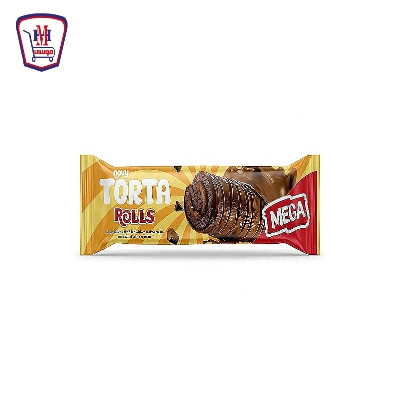 تورتا رولز ميجا كيك ملفوف محشو بالشيكولاته ومغطى بالشيكولاه قطعه